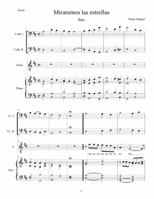 Portada — Miremos las estrellas, partitura para piano